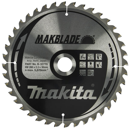Makita Zaagblad Hout 260X30X2,3 40T Afkortzaagblad 5G – B-32770