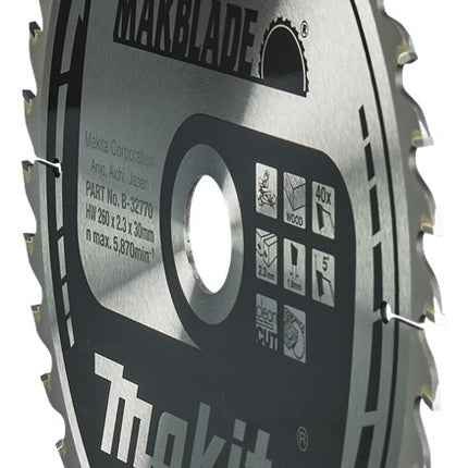 Makita Zaagblad Hout 260X30X2,3 40T Afkortzaagblad 5G – B-32770