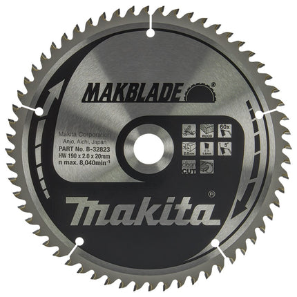 Makita HM Zaagblad 2190X20X2,0 60T - Hout 190X20X2.0 5G – B-32823