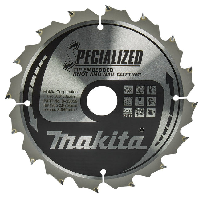Makita HM Zaagblad 190X30X2,0 T=16 - Hout 190X30X2.0 16T 23G – B-33059