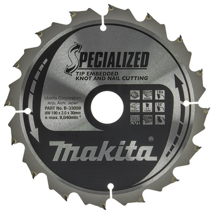 Makita HM Zaagblad 190X30X2,0 T=16 - Hout 190X30X2.0 16T 23G – B-33059