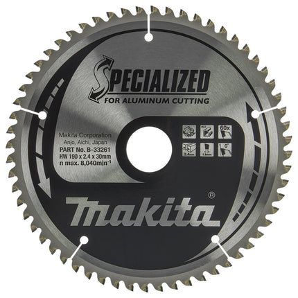 Makita HM Zaagblad 190X30X2.4 60T AL - Alu 190X30X2,4 0G – B-33261