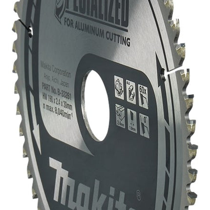 Makita HM Zaagblad 190X30X2.4 60T AL - Alu 190X30X2,4 0G – B-33261