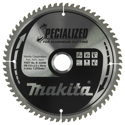 Makita HM Zaagblad 216X30X2,2 64T Aluminium 5G – B-33299