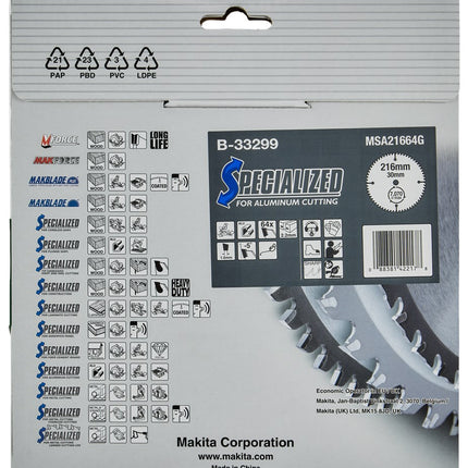Makita HM Zaagblad 216X30X2,2 64T Aluminium 5G – B-33299
