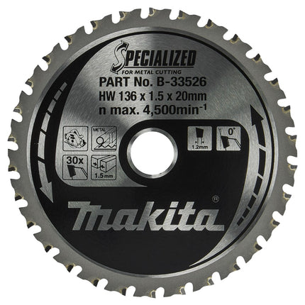 Makita Afkortzaagblad Hout 136X20X1,5 30T Zaagblad Met. 0G – B-33526