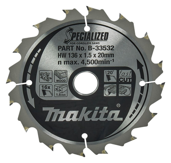 Makita Cirkelzaagblad Hout 136X20X1,5 16T 20G Zaagblad – B-33532