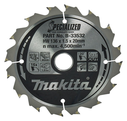 Makita Cirkelzaagblad Hout 136X20X1,5 16T 20G Zaagblad – B-33532