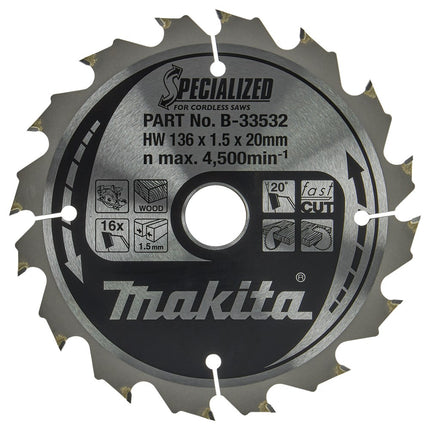 Makita Cirkelzaagblad Hout 136X20X1,5 16T 20G Zaagblad – B-33532