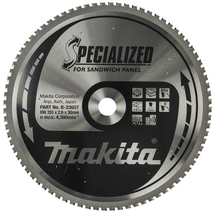Makita HM Zaagblad 355X2,6X30 T=80 SW Sandwichpaneel 355X30X2,6 80T 0G – B-33607