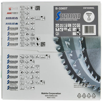 Makita HM Zaagblad 355X2,6X30 T=80 SW Sandwichpaneel 355X30X2,6 80T 0G – B-33607