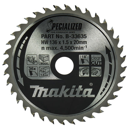 Makita Zaagblad 136X20X1,5 36T 18G Zaagblad – B-33635