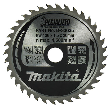 Makita Zaagblad 136X20X1,5 36T 18G Zaagblad – B-33635