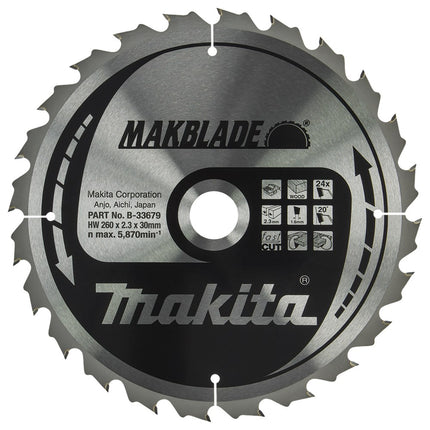 Makita HM Zaagblad 260X2,3X30 20G T24 Hout 260X30X2,3 24T – B-33679