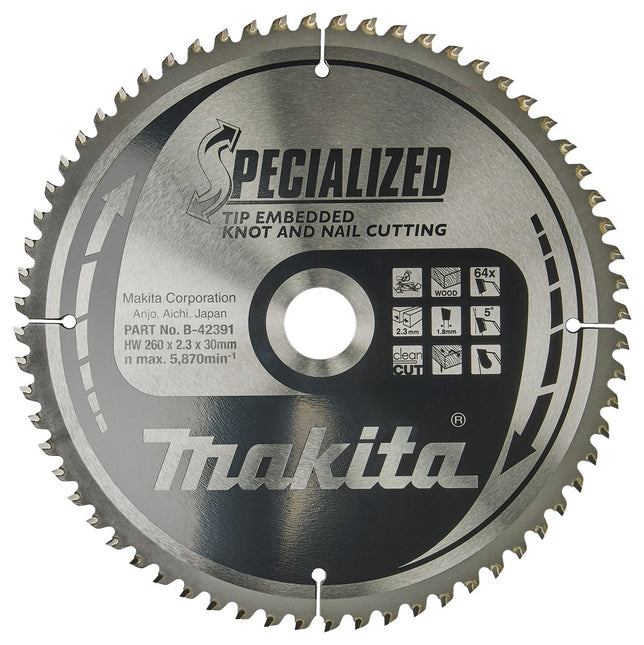 Makita HM Zaagblad 260X30X2,3 64T 5G Afkortzaagblad Hout – B-42391
