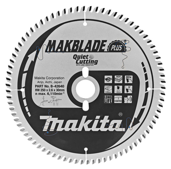 Makita Zaagblad MDF 250X30X2,6 80T 5G Zaagblad – B-42640