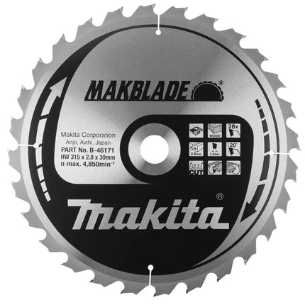 Makita Zaagblad Hout 315X30X2,8 24T 20G Zaagblad – B-46171