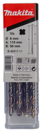 Makita P2S:SDS-PLUS Boor 6X110mm 10st 10 stuks – B-46517-10