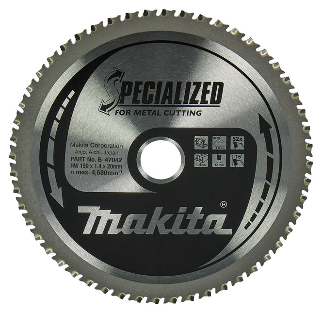 Makita HM Zaagblad 150X20X1,4 52T - Zaagblad Staal 0G B-47167 – B-47042