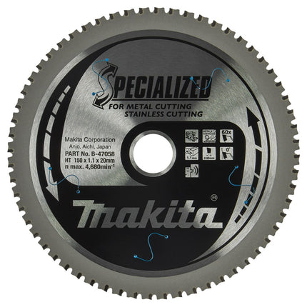 Makita Cirkelzaagblad 150X20X1,1 60T 0G Rvs/staal - Specialized Zaagblad Rvs 0GR – B-47058