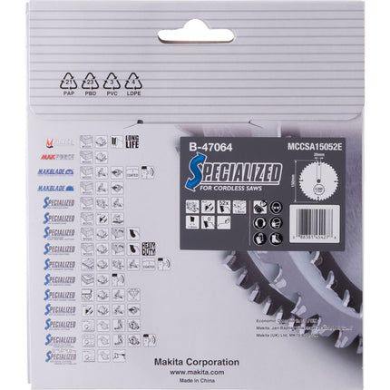 Makita HM Zaagblad 150X20X1,6 52T A Zaagblad ATB 150X20X1,6mm 0G – B-47064