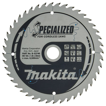 Makita HM Zaagblad 3165X20X1,45 44T - Laminaat 165X20X1.45 23G – B-53746