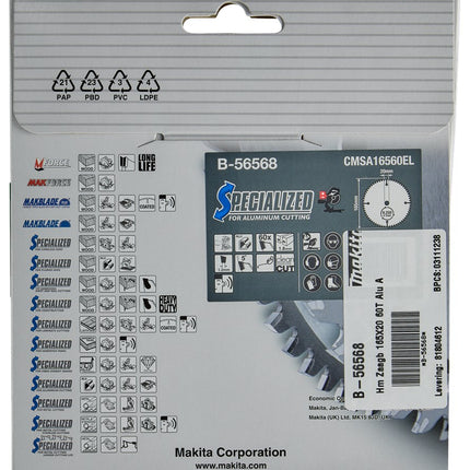 Makita Zaagblad ALU 165X20X1,8 60T 5G Zaagblad Aluminium – B-56568