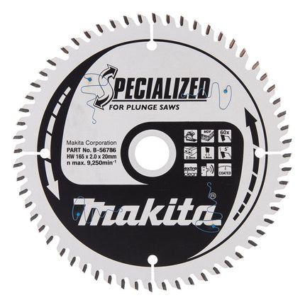 Makita HM Zaagblad 165X20X2 60T Invalcirkelzaagblad Gemelamineerd – B-56786