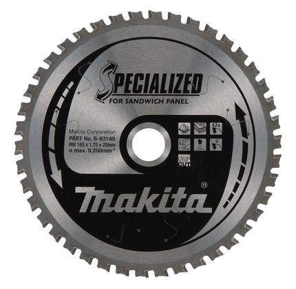Makita HM Zaagblad 165X20X42T - Sandwichpaneel Cirkelzaagblad 165X20X1,75mm 42T B-63133 – B-63149
