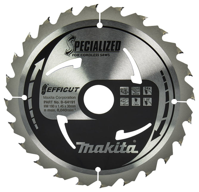Makita Zaagblad Efficut 190X30X1,45 24T 23G Zaagblad Hout 190X30X1,5 – B-64191
