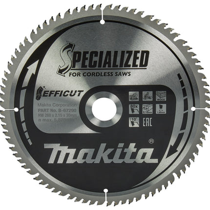 Makita HM Zaagblad 260X30 T=80 FF - Hout 260X30X2.15mm 80T 10G – B-67290