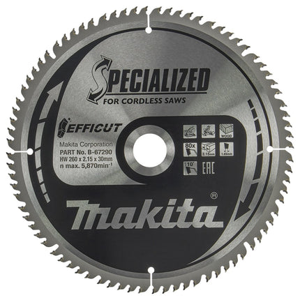 Makita HM Zaagblad 260X30 T=80 FF - Hout 260X30X2.15mm 80T 10G – B-67290