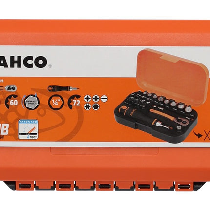 Afbeelding Bahco 1/4" vierkantaandrijving dopsleutel en bitset met metrisch zeskantprofiel en ratelbithouder - 34 stuks S34MC8H_