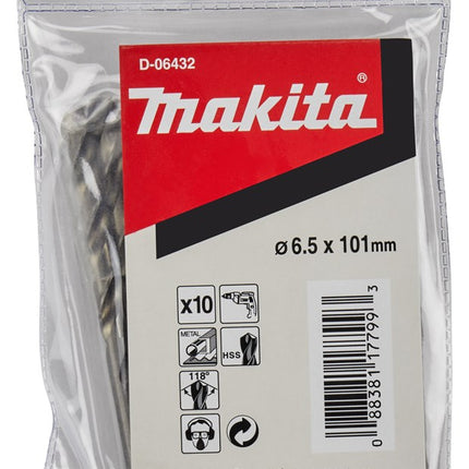 Makita Metaalboor 6.5X101mm 10 stuks HSS – D-06432