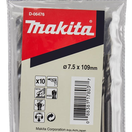 Makita Metaalboor 7.5X109mm 10 stuks HSS – D-06476