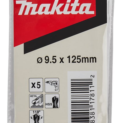 Makita Metaalboor 9.5X125mm 5 stuks HSS – D-06557