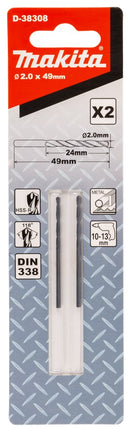Makita Metaalboor HSS-R 2,0X49mm 2,0X49mm – D-38308
