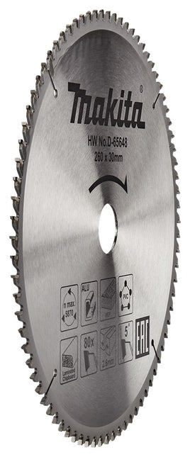 Makita Cirkelzaagblad 260X30X2,6 80T 5G Zaagblad Multi 260X30 – D-65648