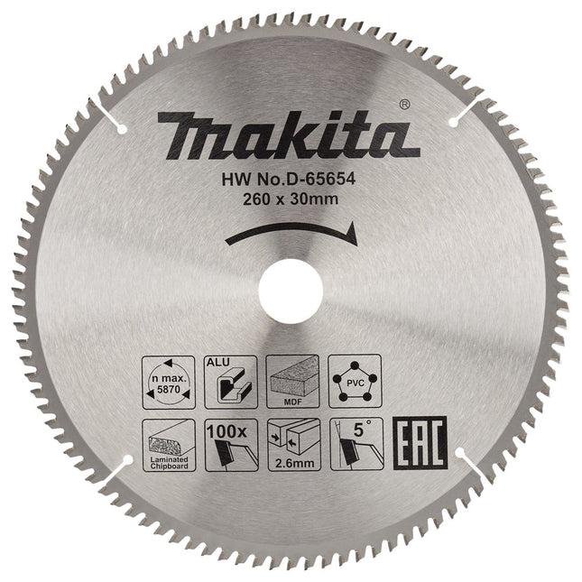 Makita CIRKELZAAGBLAD 260X30X2,6 100T 5G       D-65654