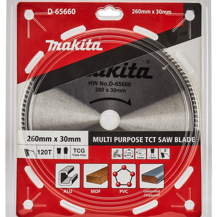 Makita Cirkelzaagblad 260X30X2,6 120T 5G Zaagblad Multi 260X30 – D-65660