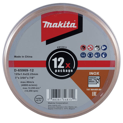 Makita Doorslijpschijf RVS 12 stuks 125X1,2mm – D-65969-12