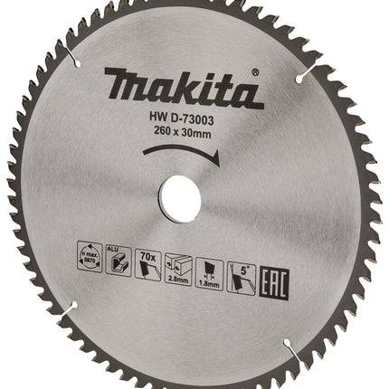 Makita HM Zaagblad ALU 260X30 70T 5G – D-73003