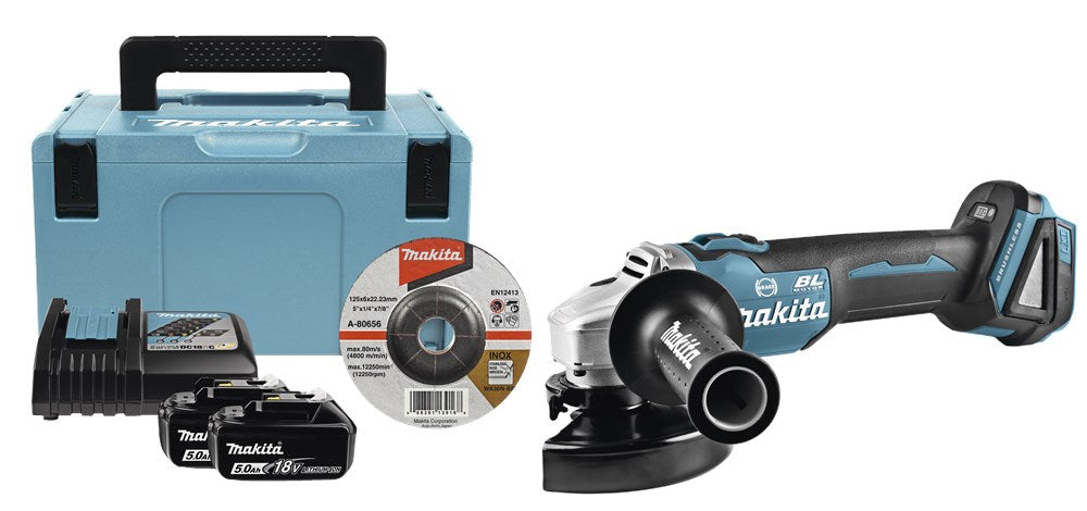Makita DGA506RTJ 18V Haakse Slijper 125mm 5.0 ahm REM