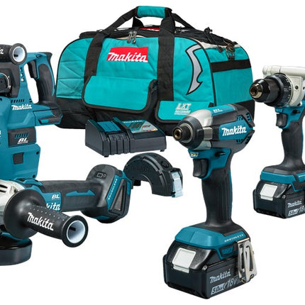 Makita DLX4155TX1 18V 4-Delige Combiset voor Allround tot Zwaar Boor- Schroef- en Slijpwerk