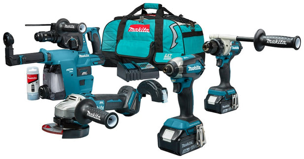 Makita DLX4155TX1 18V 4-Delige Combiset voor Allround tot Zwaar Boor- Schroef- en Slijpwerk