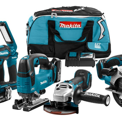 Makita DLX6082T 18V 6-Delige Combiset Klop/ Boren Slag/ Schroeven Zagen en Slijpen