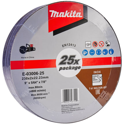 Makita Doorslijpschijf 230X22,23X2,0mm RVS 25st 230X2,0mm 25ST. – E-03006-25