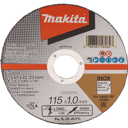 Makita Doorslijpschijf 115X22,23X1,0mm RVS Doorslijps. 115X1.0mm 12st – E-03034-12