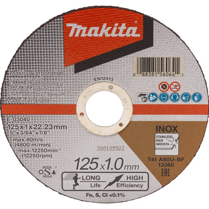 Makita Doorslijpschijf 125X22,23X1,0mm RVS Doorslijps. 125X1.0mm 12st – E-03040-12