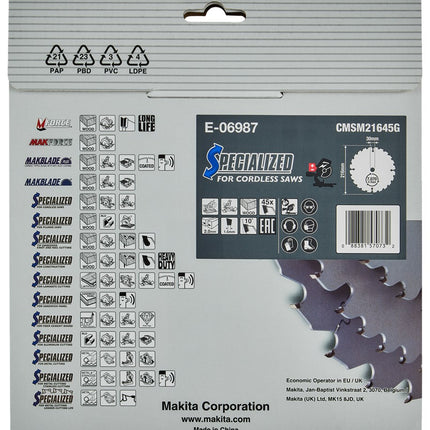 Makita Afkortzaagblad Hout Zaagblad Efficut 216X30X2 45T 10G – E-06987